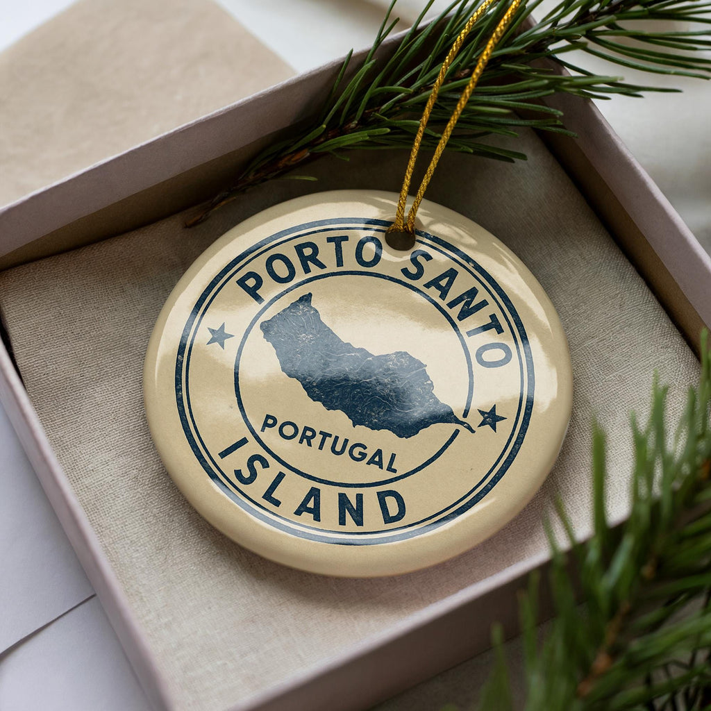 Porto Santo Island Ceramic Ornament – Circular Stamp Style Travel Souvenir, Portugal Keepsake Holiday Decor — photo 1