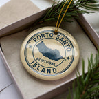 Porto Santo Island Ceramic Ornament – Circular Stamp Style Travel Souvenir, Portugal Keepsake Holiday Decor — photo 1