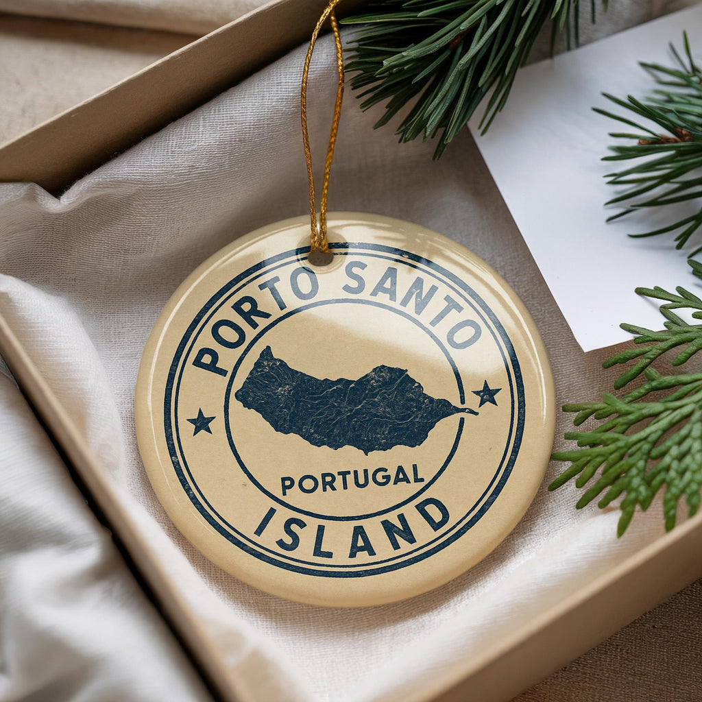 Porto Santo Island Ceramic Ornament – Circular Stamp Style Travel Souvenir, Portugal Keepsake Holiday Decor — photo 2