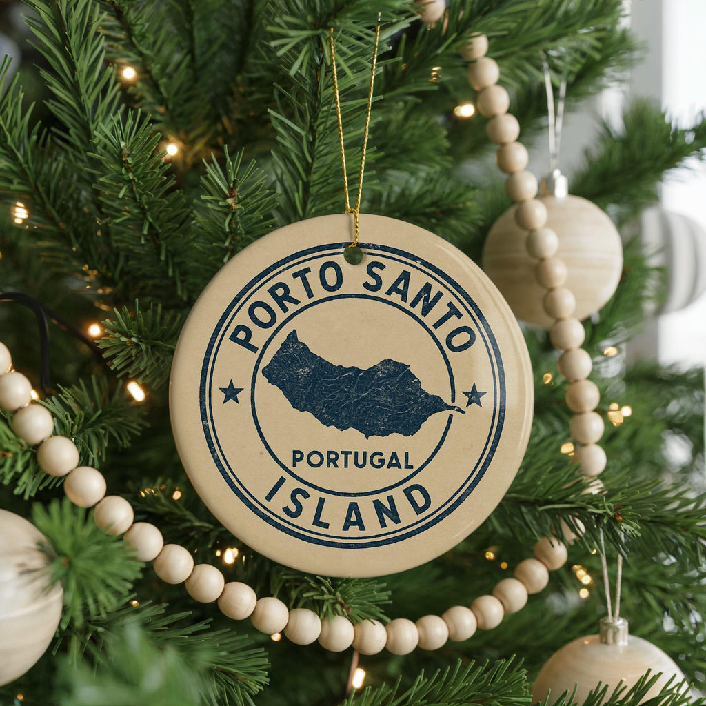 Porto Santo Island Ceramic Ornament – Circular Stamp Style Travel Souvenir, Portugal Keepsake Holiday Decor — photo 4
