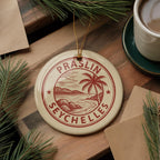 Praslin Seychelles Ceramic Ornament – Circular Stamp Style Travel Souvenir, Beach Island Decor, Tropical Holiday Gift — photo 3