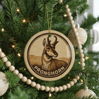 Pronghorn Ceramic Ornament – Circular Wildlife Stamp Art, Rustic Animal Christmas Decor, Nature Lover Gift — photo 2