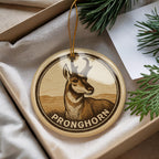 Pronghorn Ceramic Ornament – Circular Wildlife Stamp Art, Rustic Animal Christmas Decor, Nature Lover Gift — photo 4
