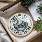 Providence Rhode Island Ceramic Ornament – Circular Stamp Style City Souvenir, State Pride Holiday Decor Gift — photo 1