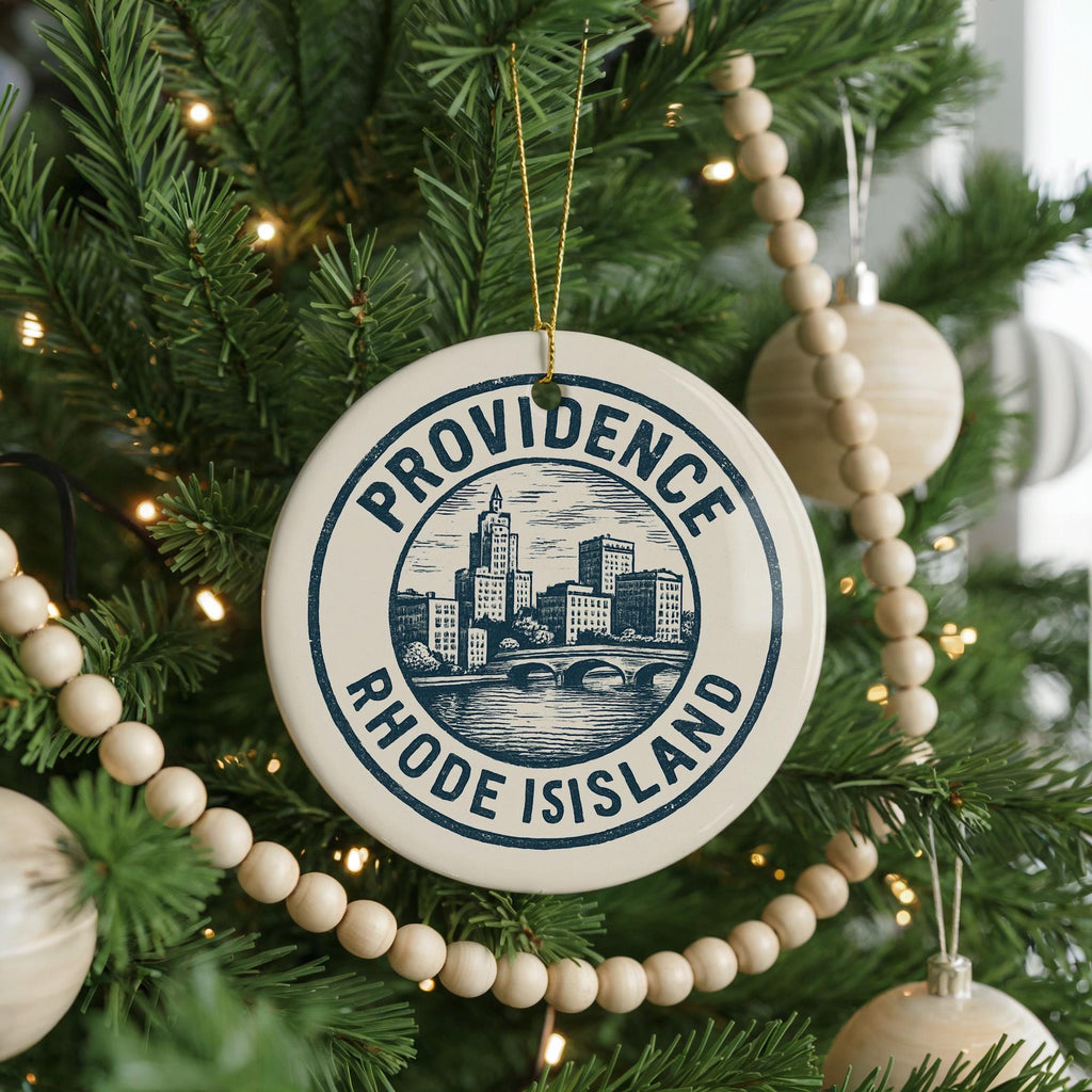 Providence Rhode Island Ceramic Ornament – Circular Stamp Style City Souvenir, State Pride Holiday Decor Gift — photo 2