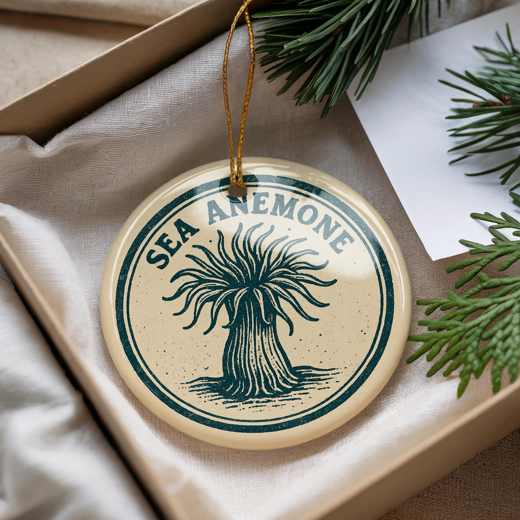 Sea Anemone Ceramic Ornament – Coastal Circular Stamp Art, Ocean Marine Life Decor, Beach Nautical Holiday Gift — photo 2
