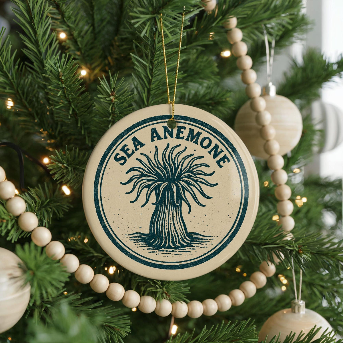 Sea Anemone Ceramic Ornament – Coastal Circular Stamp Art, Ocean Marine Life Decor, Beach Nautical Holiday Gift — photo 4