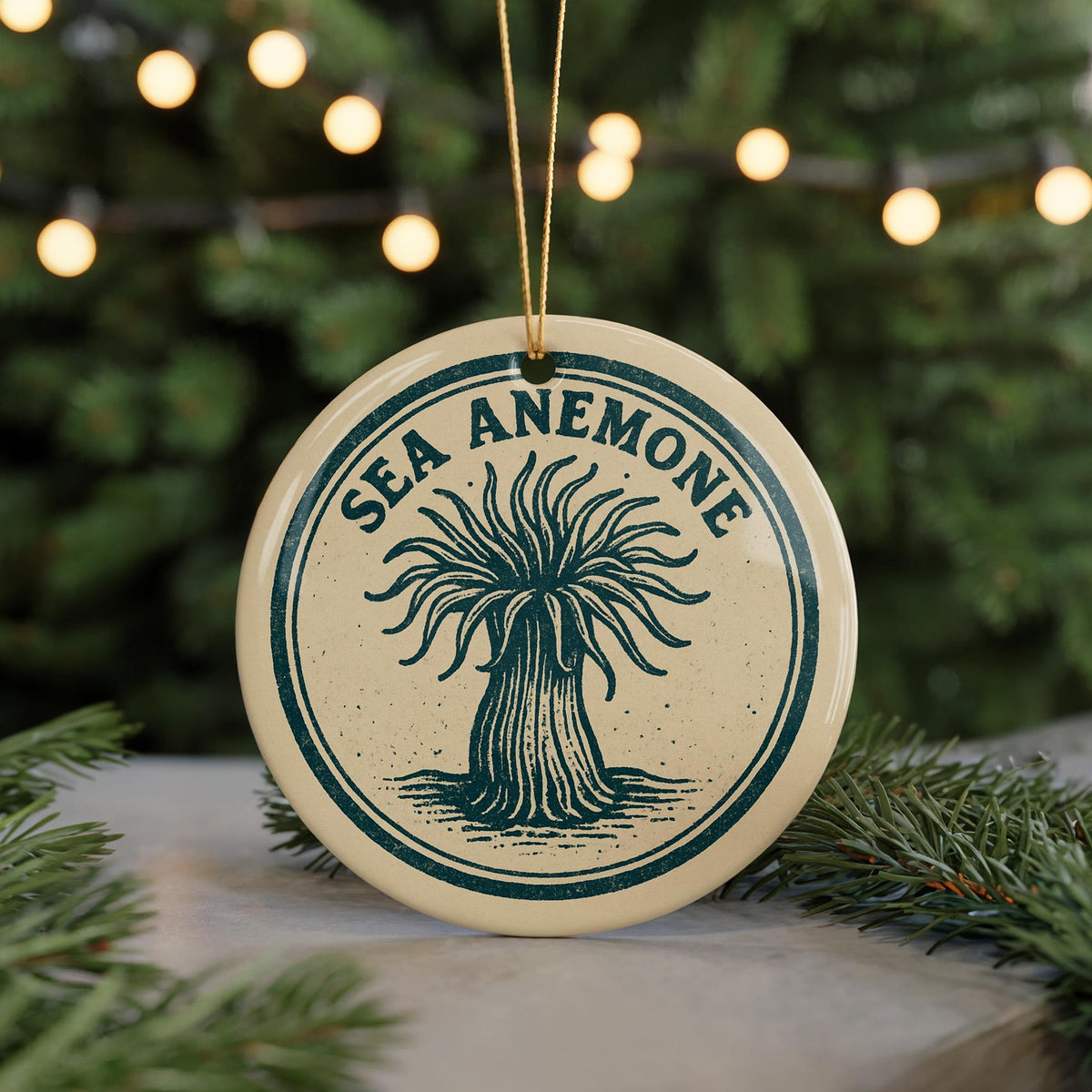 Sea Anemone Ceramic Ornament – Coastal Circular Stamp Art, Ocean Marine Life Decor, Beach Nautical Holiday Gift — photo 5