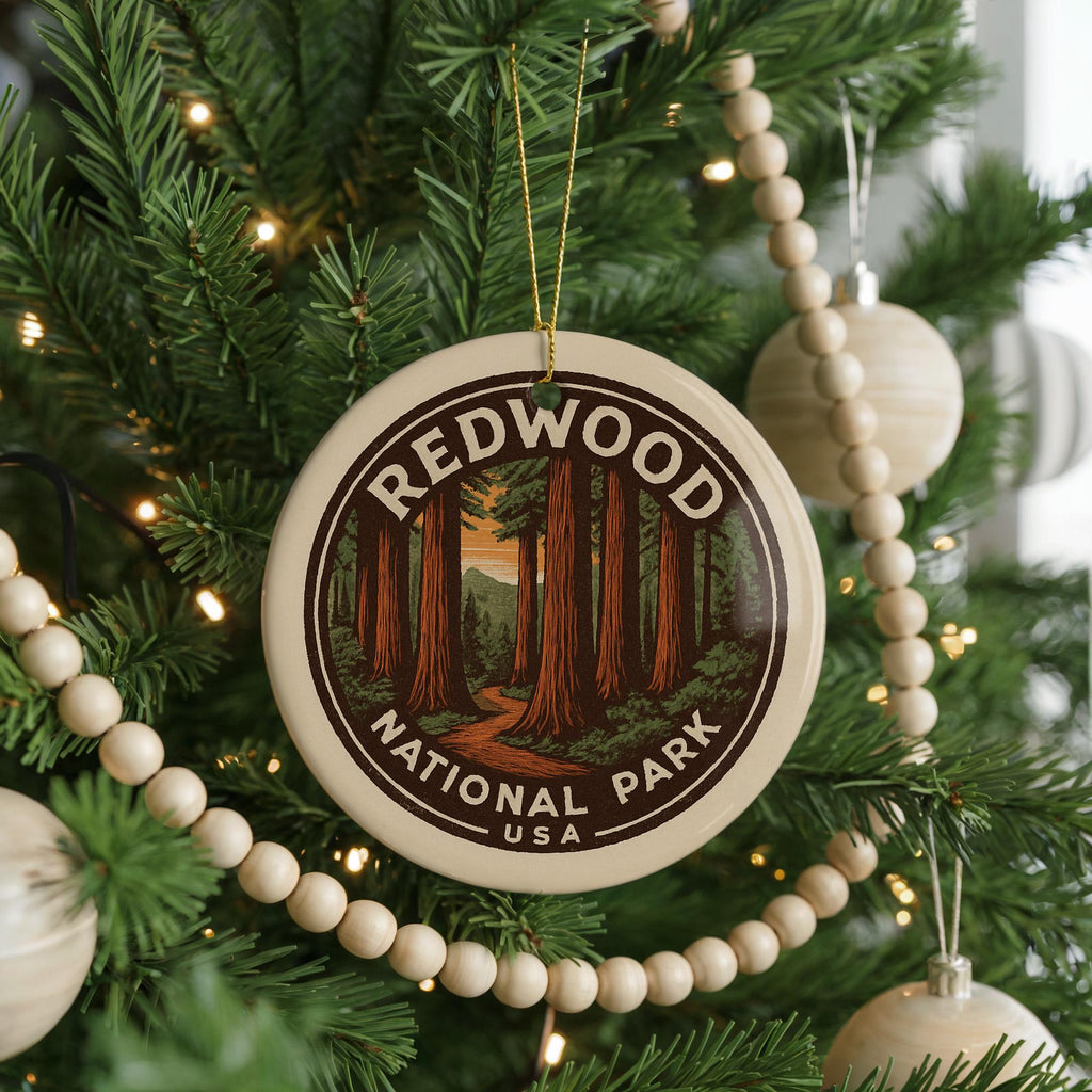 Redwood National Park Ceramic Ornament – Circular Stamp Style Nature Art, Forest Souvenir Tree Decor Gift — photo 4