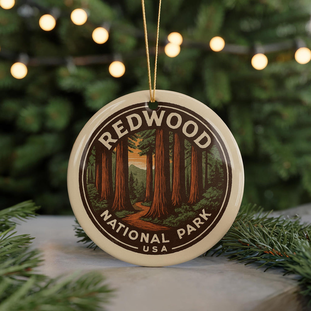 Redwood National Park Ceramic Ornament – Circular Stamp Style Nature Art, Forest Souvenir Tree Decor Gift — photo 5