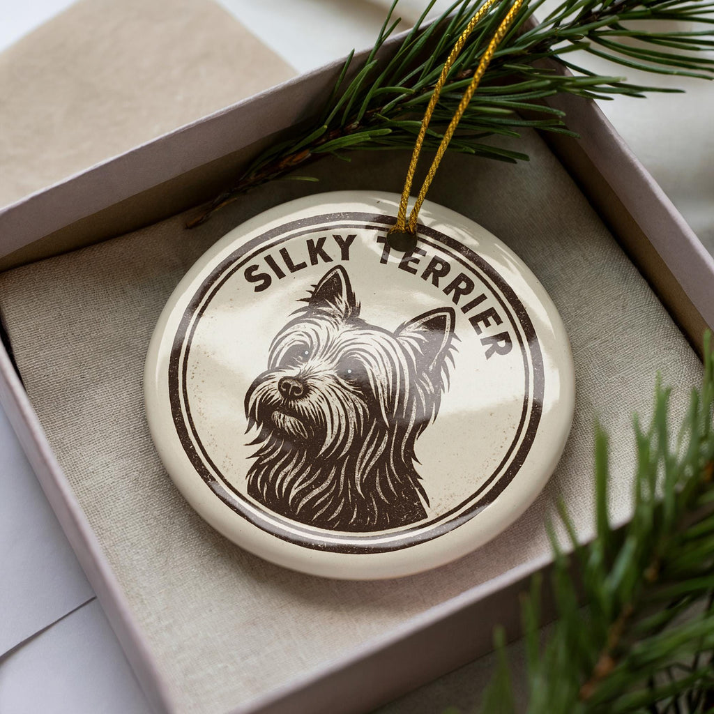 Silky Terrier Dog Ceramic Ornament – Round Stamp Style Pet Keepsake, Gift for Dog Lovers, Silky Terrier Christmas Decor — photo 1