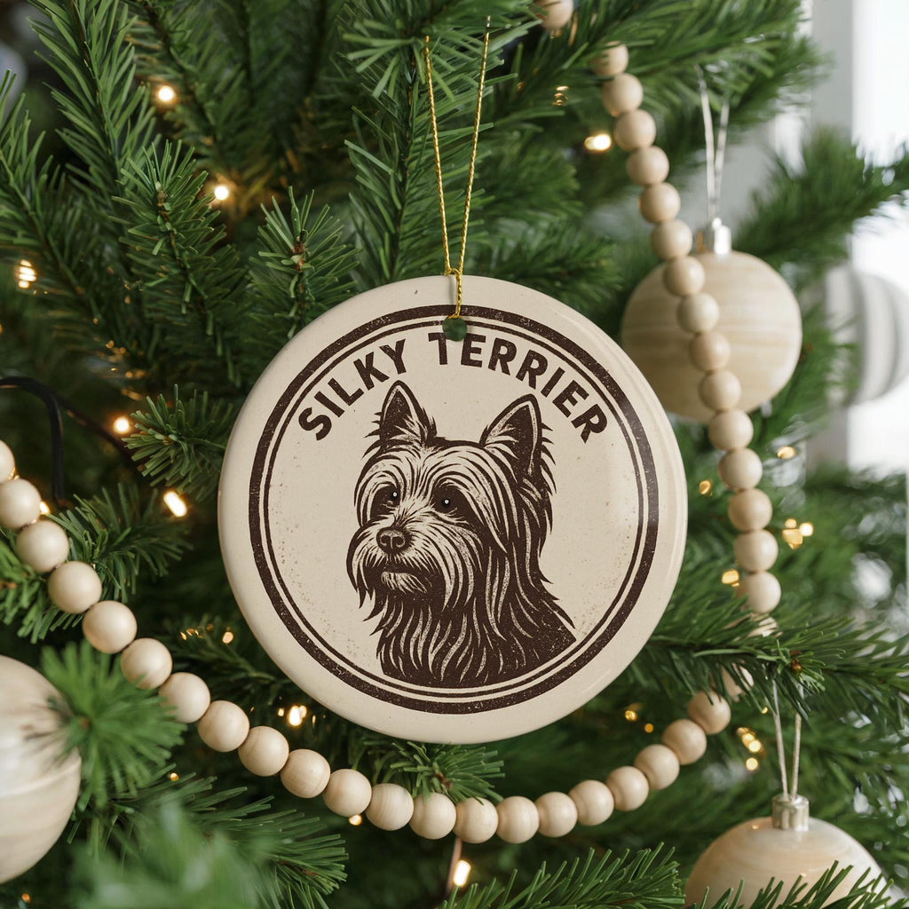 Silky Terrier Dog Ceramic Ornament – Round Stamp Style Pet Keepsake, Gift for Dog Lovers, Silky Terrier Christmas Decor — photo 3