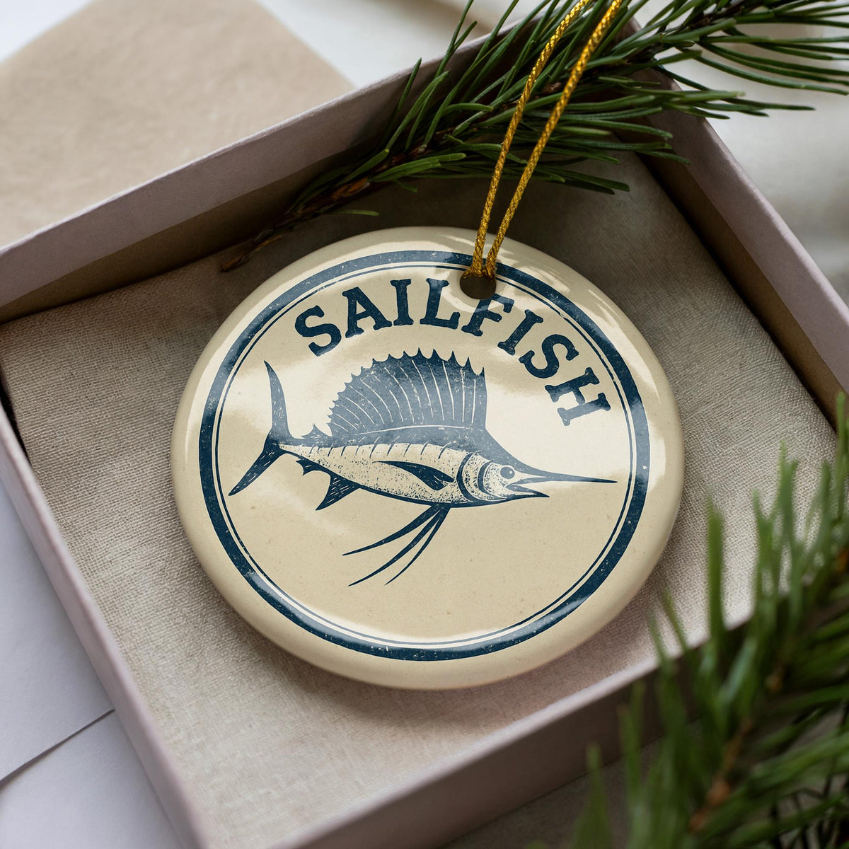 Sailfish Ceramic Ornament – Nautical Circular Stamp Art, Ocean Fish Christmas Decor, Coastal Beach House Gift Idea — photo 2