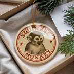 Squirrel Monkey Ceramic Ornament – Round Stamp Style Jungle Animal Art – Wildlife Tree Decoration – Gift for Nature Lovers — photo 4