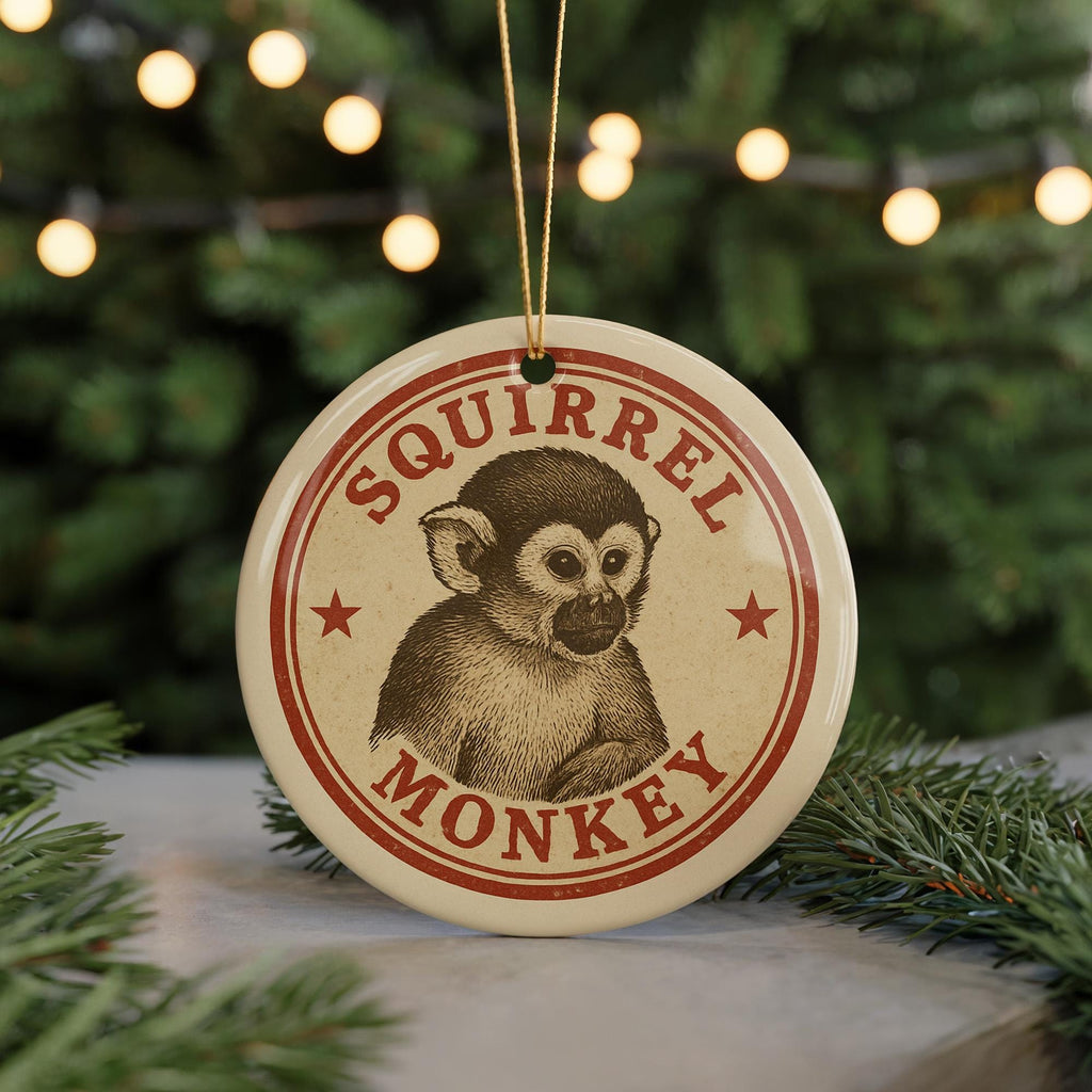 Squirrel Monkey Ceramic Ornament – Round Stamp Style Jungle Animal Art – Wildlife Tree Decoration – Gift for Nature Lovers — photo 5