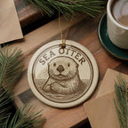 Sea Otter Ceramic Ornament – Round Ocean Animal Art, Coastal Wildlife Decor, Nautical Gift, Marine Life Christmas Keepsake — photo 2