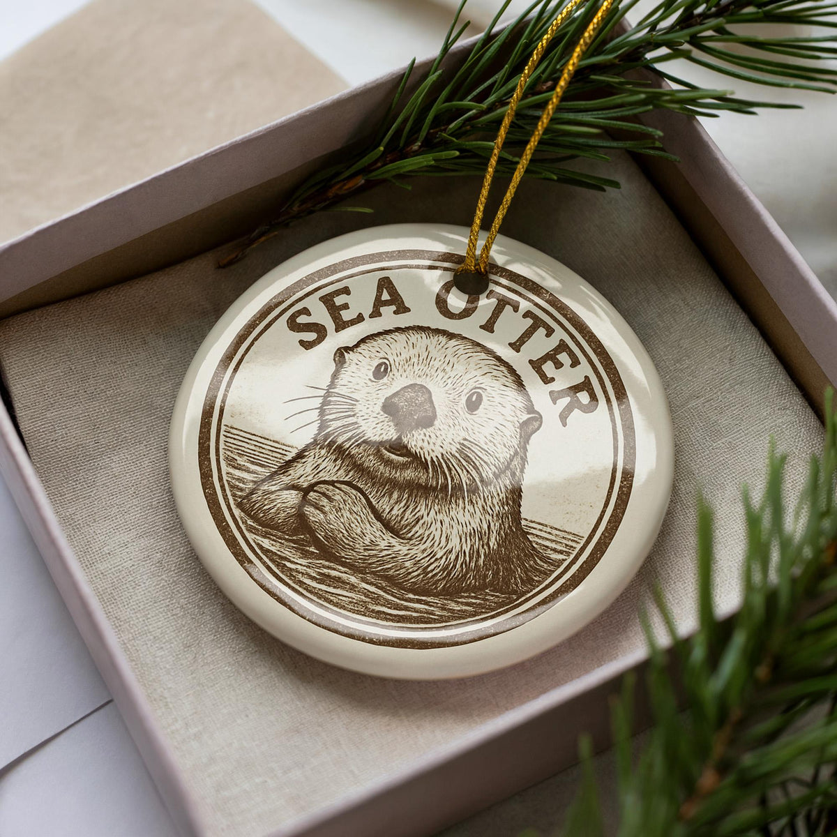 Sea Otter Ceramic Ornament – Round Ocean Animal Art, Coastal Wildlife Decor, Nautical Gift, Marine Life Christmas Keepsake — photo 3