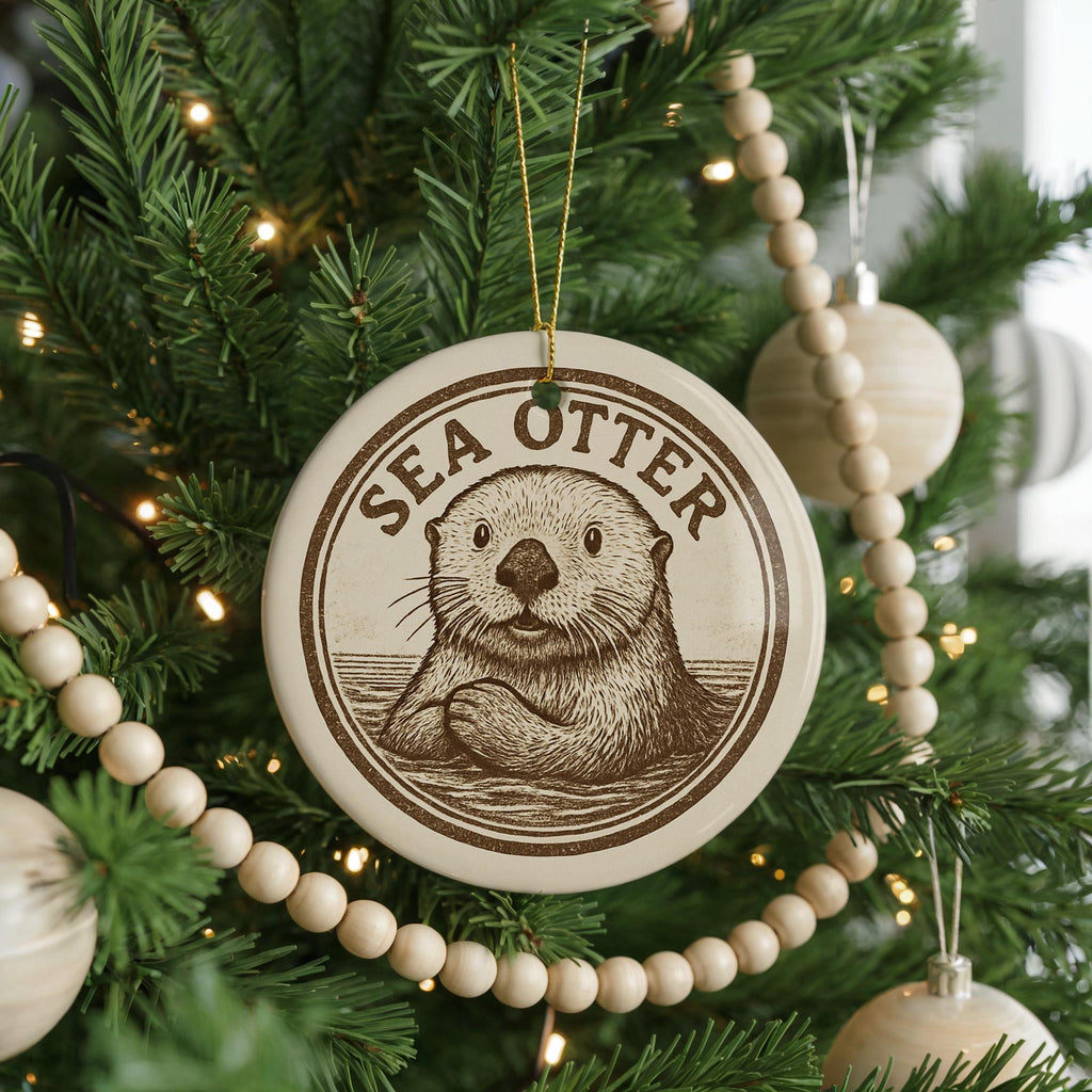 Sea Otter Ceramic Ornament – Round Ocean Animal Art, Coastal Wildlife Decor, Nautical Gift, Marine Life Christmas Keepsake — photo 4