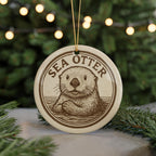 Sea Otter Ceramic Ornament – Round Ocean Animal Art, Coastal Wildlife Decor, Nautical Gift, Marine Life Christmas Keepsake — photo 5