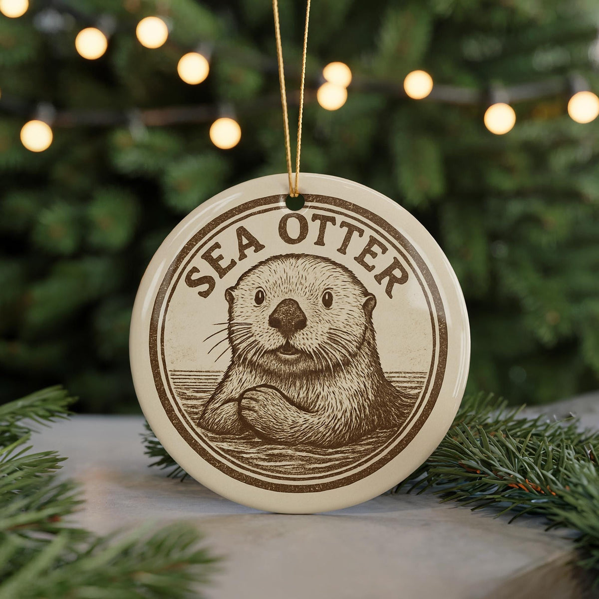 Sea Otter Ceramic Ornament – Round Ocean Animal Art, Coastal Wildlife Decor, Nautical Gift, Marine Life Christmas Keepsake — photo 5