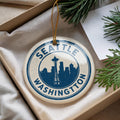 Seattle Washington Ceramic Ornament – Circular Stamp Style Travel Souvenir, Cityscape Keepsake Gift, Handcrafted Holiday Decor — photo 1