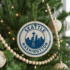 Seattle Washington Ceramic Ornament – Circular Stamp Style Travel Souvenir, Cityscape Keepsake Gift, Handcrafted Holiday Decor — photo 3
