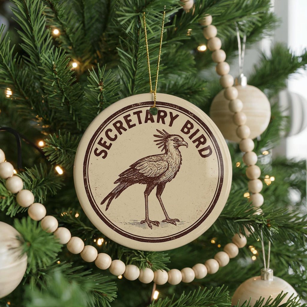Secretary Bird Ceramic Ornament – Circular Stamp Style Wildlife Art, African Bird Christmas Decor, Unique Nature Gift — photo 1