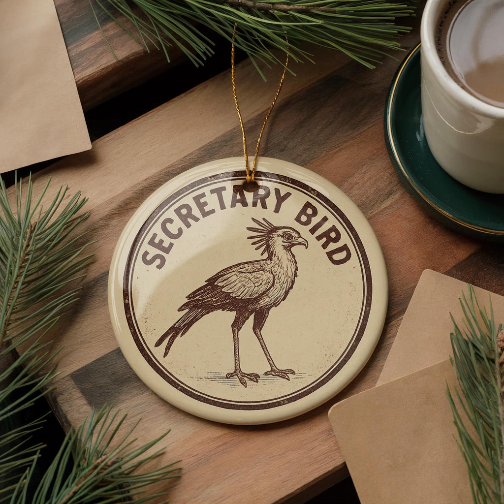 Secretary Bird Ceramic Ornament – Circular Stamp Style Wildlife Art, African Bird Christmas Decor, Unique Nature Gift — photo 3