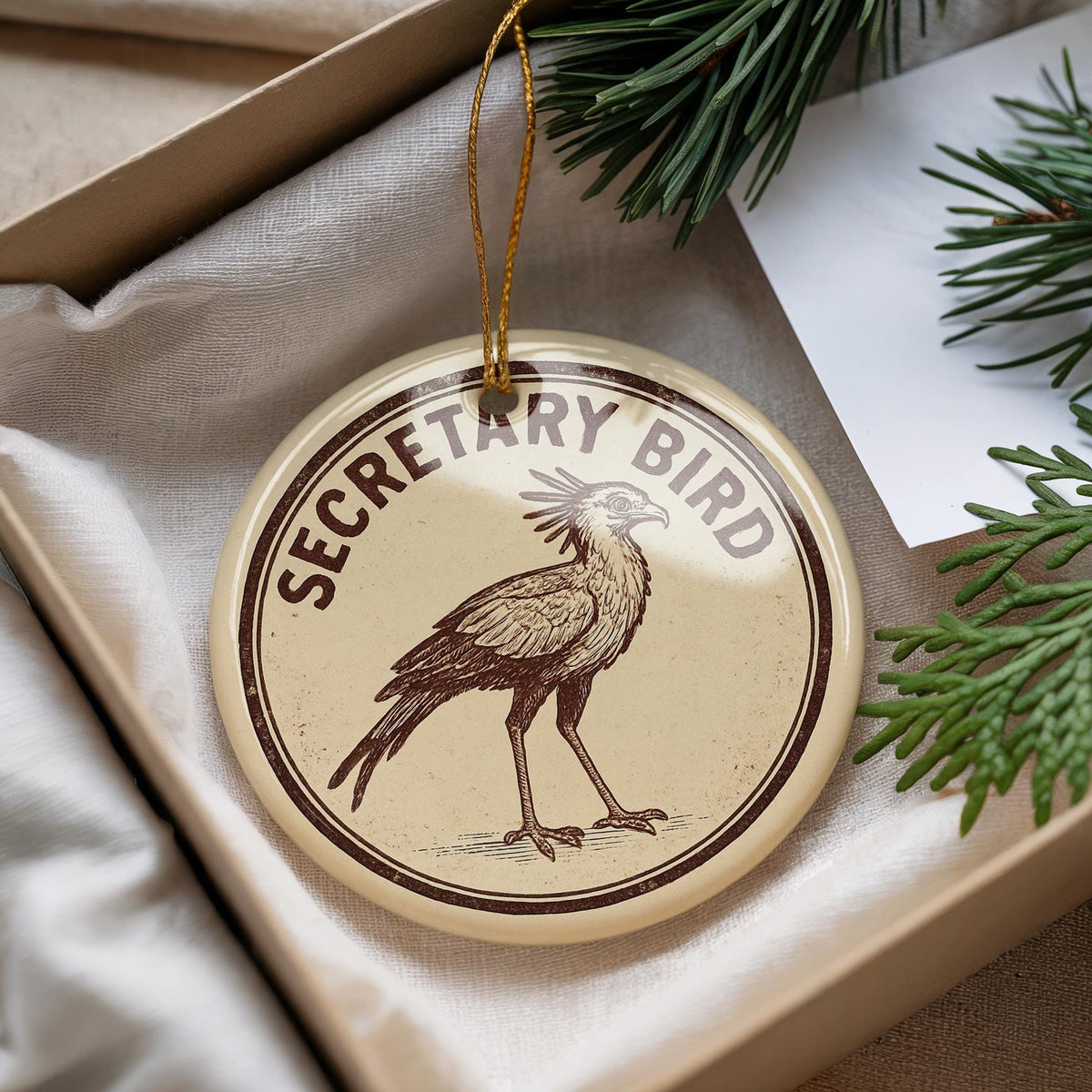 Secretary Bird Ceramic Ornament – Circular Stamp Style Wildlife Art, African Bird Christmas Decor, Unique Nature Gift — photo 4
