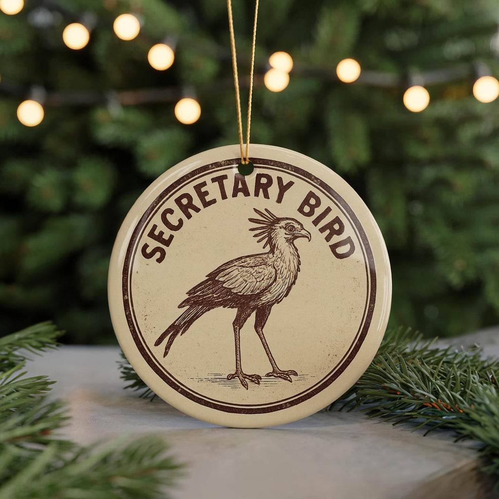 Secretary Bird Ceramic Ornament – Circular Stamp Style Wildlife Art, African Bird Christmas Decor, Unique Nature Gift — photo 5