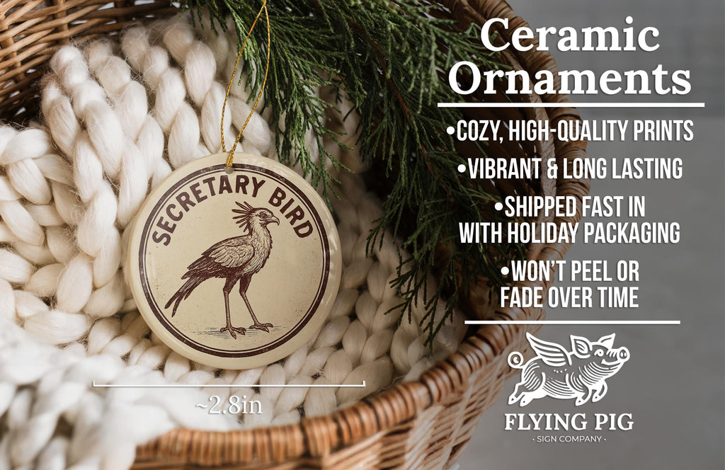 Secretary Bird Ceramic Ornament – Circular Stamp Style Wildlife Art, African Bird Christmas Decor, Unique Nature Gift — photo 6