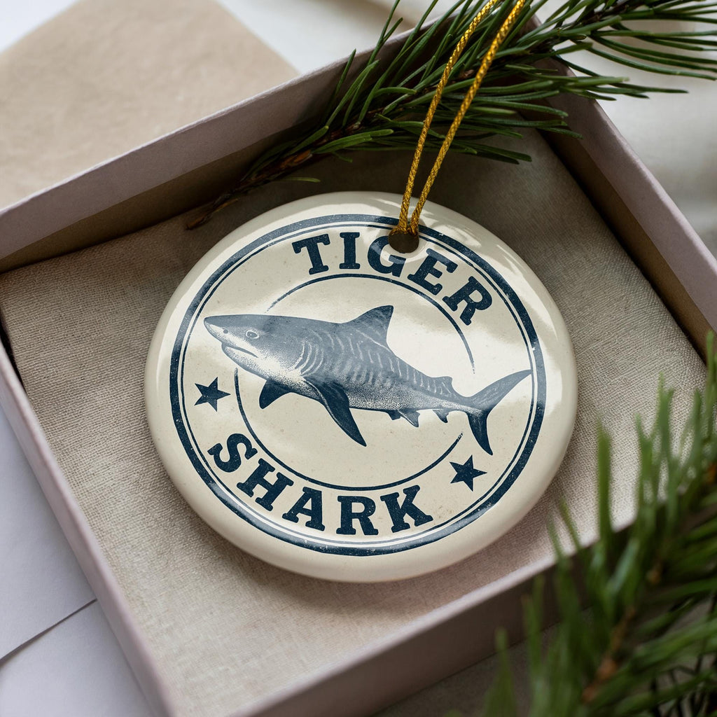 Tiger Shark Ceramic Ornament – Ocean Wildlife Art, Round Coastal Decor, Marine Animal Gift, Nautical Christmas Ornament — photo 2
