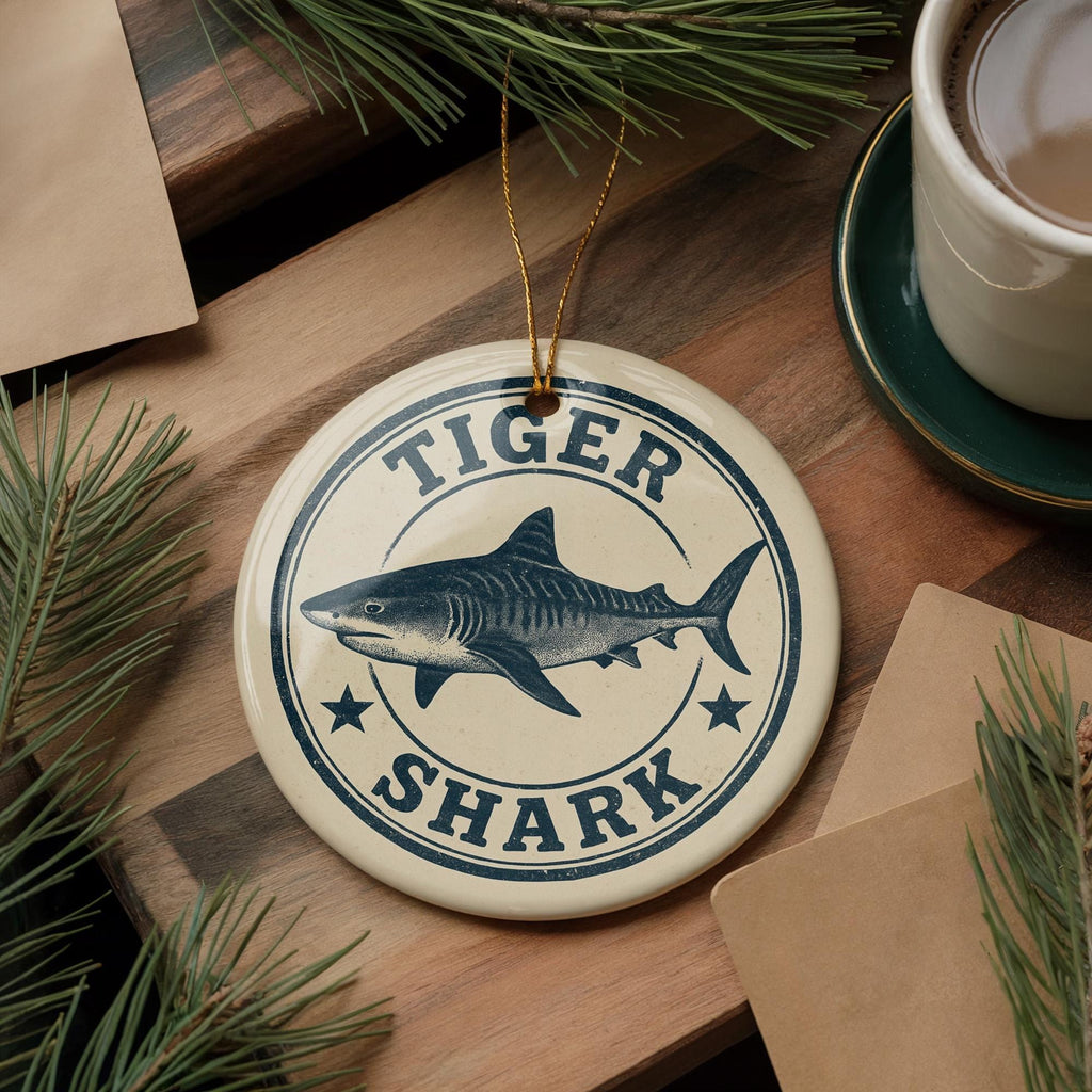 Tiger Shark Ceramic Ornament – Ocean Wildlife Art, Round Coastal Decor, Marine Animal Gift, Nautical Christmas Ornament — photo 3
