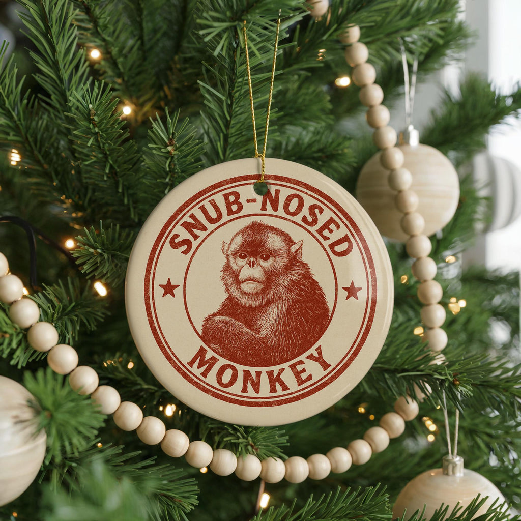 Snub-Nosed Monkey Ceramic Ornament – Circular Wildlife Stamp Art, Handcrafted Animal Lover Gift, Nature-Inspired Decor — photo 4