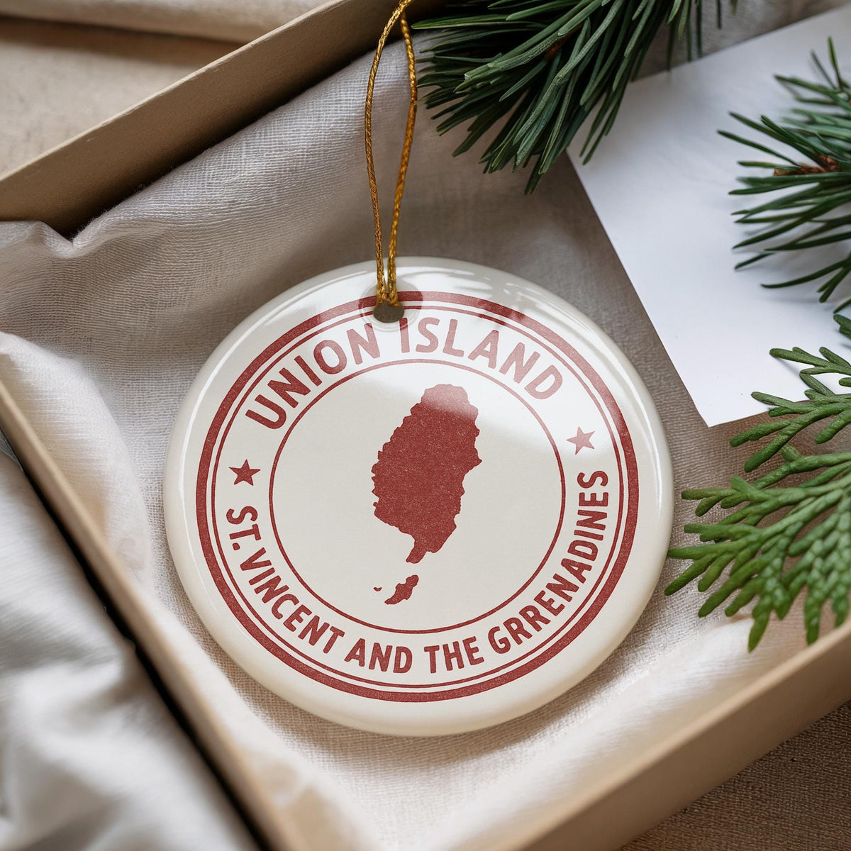 Union Island Saint Ceramic Ornament – Round Stamp Style Travel Souvenir, Caribbean Island Keepsake Decoration — photo 3
