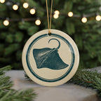 Stingray Ceramic Ornament – Ocean Animal Circular Stamp Art, Coastal Marine Life Decor, Beachy Nautical Gift Idea — photo 1