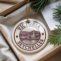 Victoria Seychelles Ceramic Ornament – Round Stamp Style Travel Souvenir, Coastal Island Keepsake, Beach Holiday Decor — photo 1