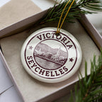 Victoria Seychelles Ceramic Ornament – Round Stamp Style Travel Souvenir, Coastal Island Keepsake, Beach Holiday Decor — photo 2