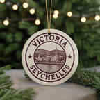 Victoria Seychelles Ceramic Ornament – Round Stamp Style Travel Souvenir, Coastal Island Keepsake, Beach Holiday Decor — photo 3