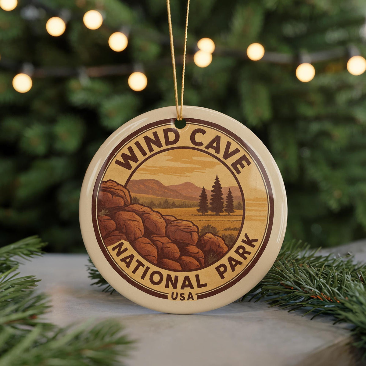 Wind Cave National Park Ornament – Circular Stamp Style Ceramic Keepsake – Nature Gift, Hiking Souvenir, Travel Decor — photo 2