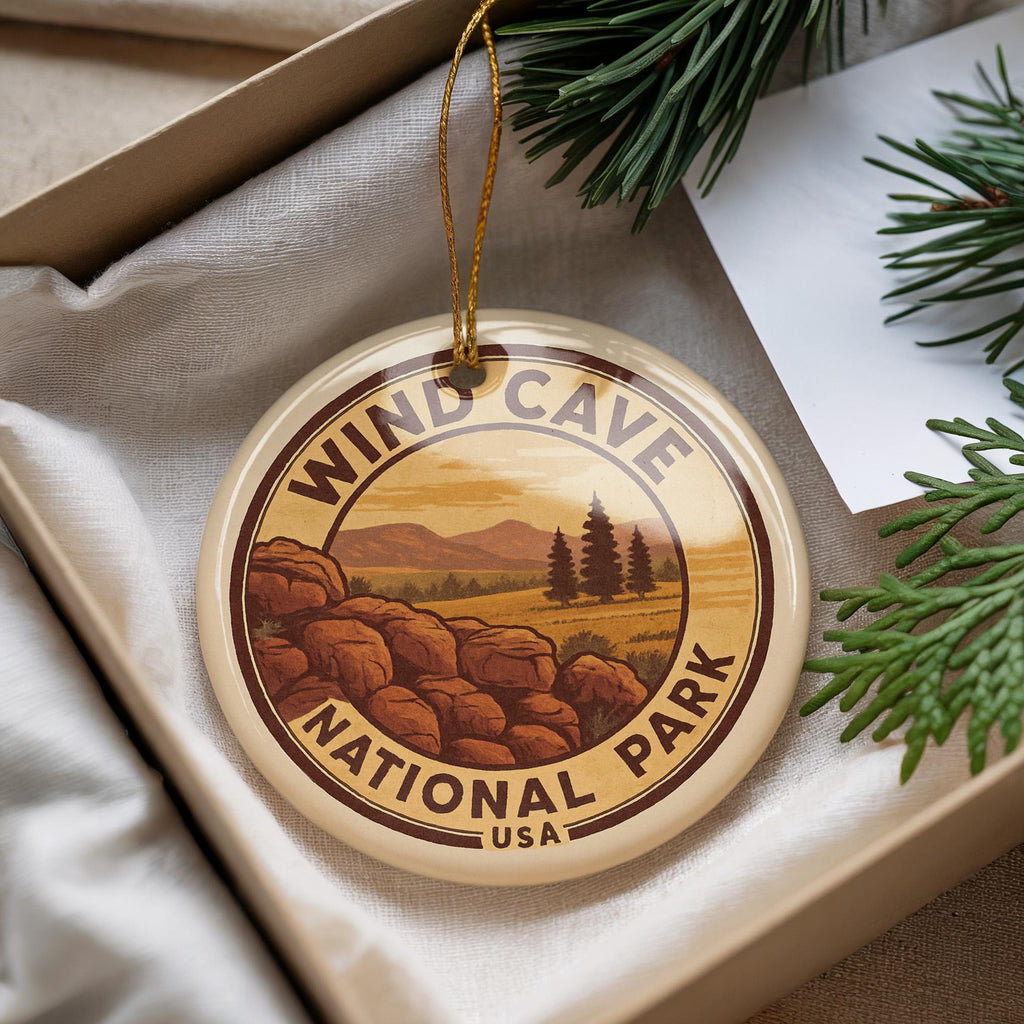 Wind Cave National Park Ornament – Circular Stamp Style Ceramic Keepsake – Nature Gift, Hiking Souvenir, Travel Decor — photo 4