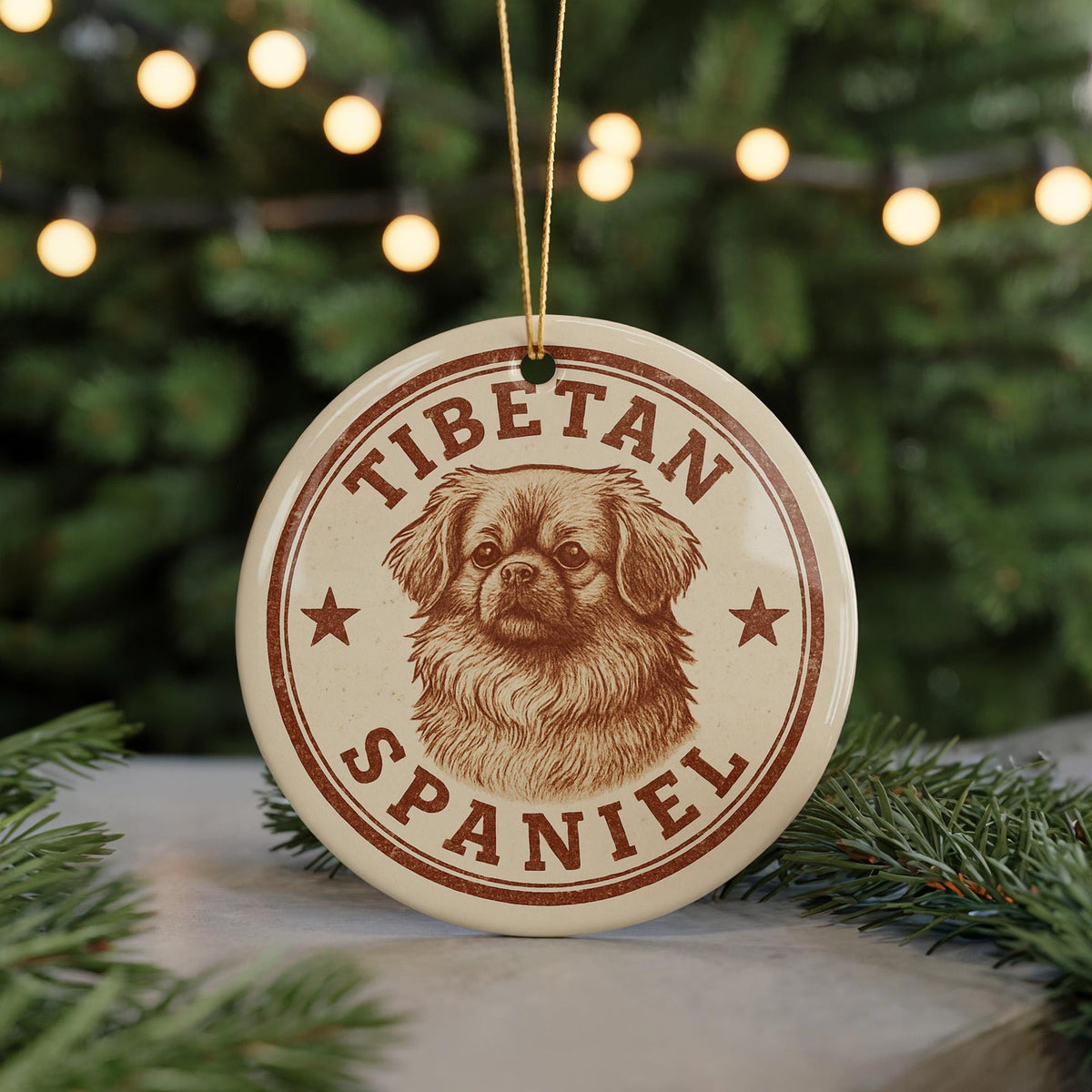 Tibetan Spaniel Dog Ceramic Ornament – Circular Stamp Style Art, Holiday Gift, Pet Lover Keepsake, Christmas Tree Decor — photo 2