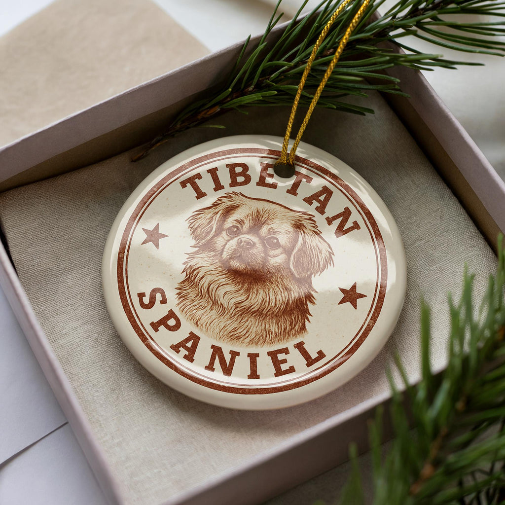 Tibetan Spaniel Dog Ceramic Ornament – Circular Stamp Style Art, Holiday Gift, Pet Lover Keepsake, Christmas Tree Decor — photo 4