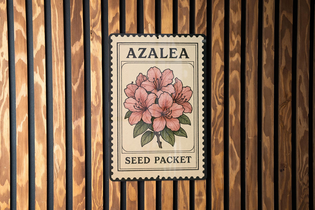 Azalea Flower Cluster Metal Sign – Vintage Stamp Style Wall Art with Seed Packet Border for Garden or Home Decor — photo 3
