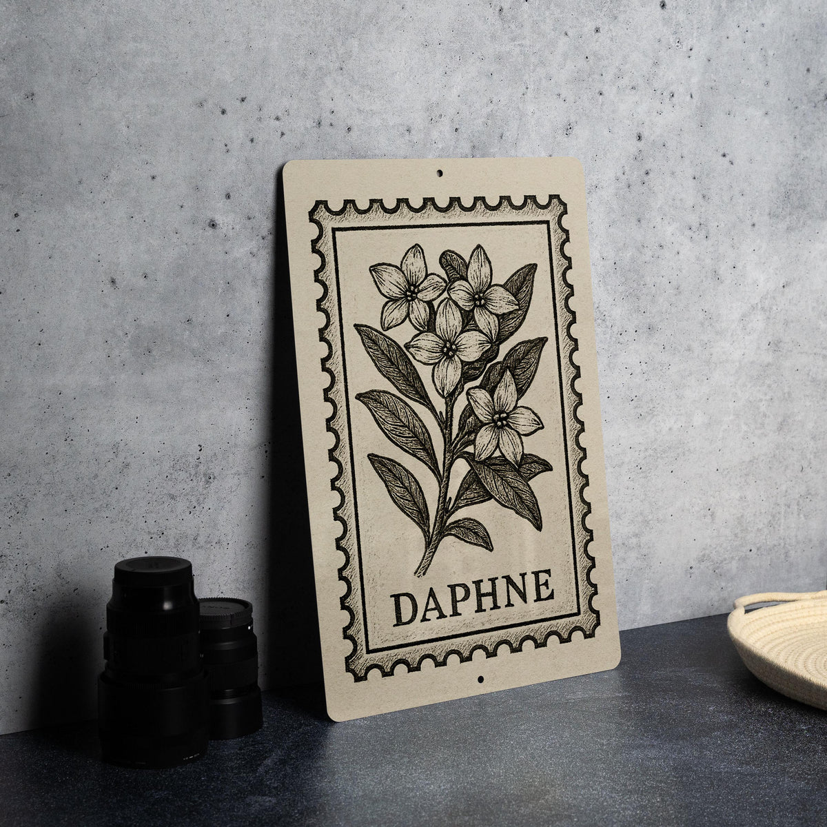 Daphne Blossoms Ink Etching Metal Sign – Vintage Stamp Style Botanical Wall Art for Home or Garden Decor — photo 2