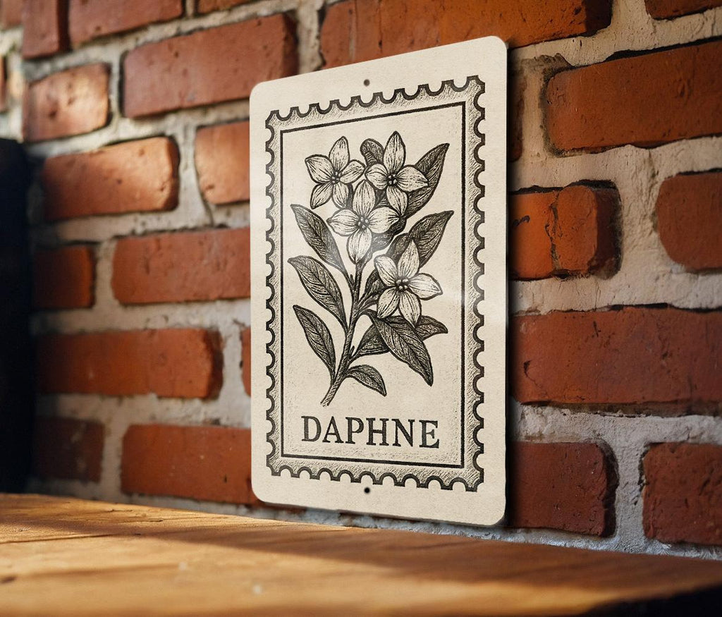 Daphne Blossoms Ink Etching Metal Sign – Vintage Stamp Style Botanical Wall Art for Home or Garden Decor — photo 3