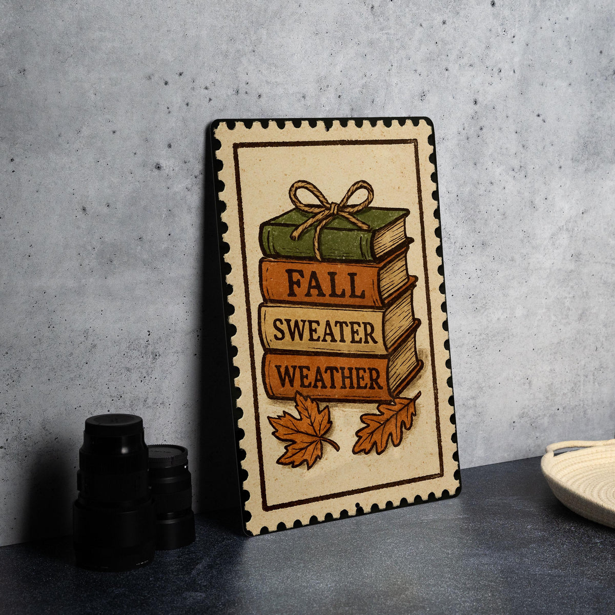 Faux Book Stack Fall Metal Sign – Rustic Autumn Decor, Stamp Style Shelf Sitter, Farmhouse Tiered Tray Accent — photo 2