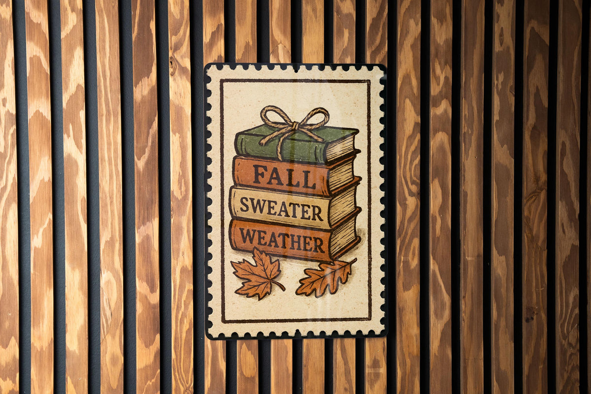 Faux Book Stack Fall Metal Sign – Rustic Autumn Decor, Stamp Style Shelf Sitter, Farmhouse Tiered Tray Accent — photo 3