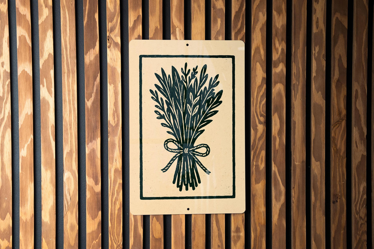 Herb Bundle Metal Sign – Rustic Kitchen Wall Decor, Vintage Farmhouse Style, Botanical Stamp Art, Twine Herb Illustration — photo 2