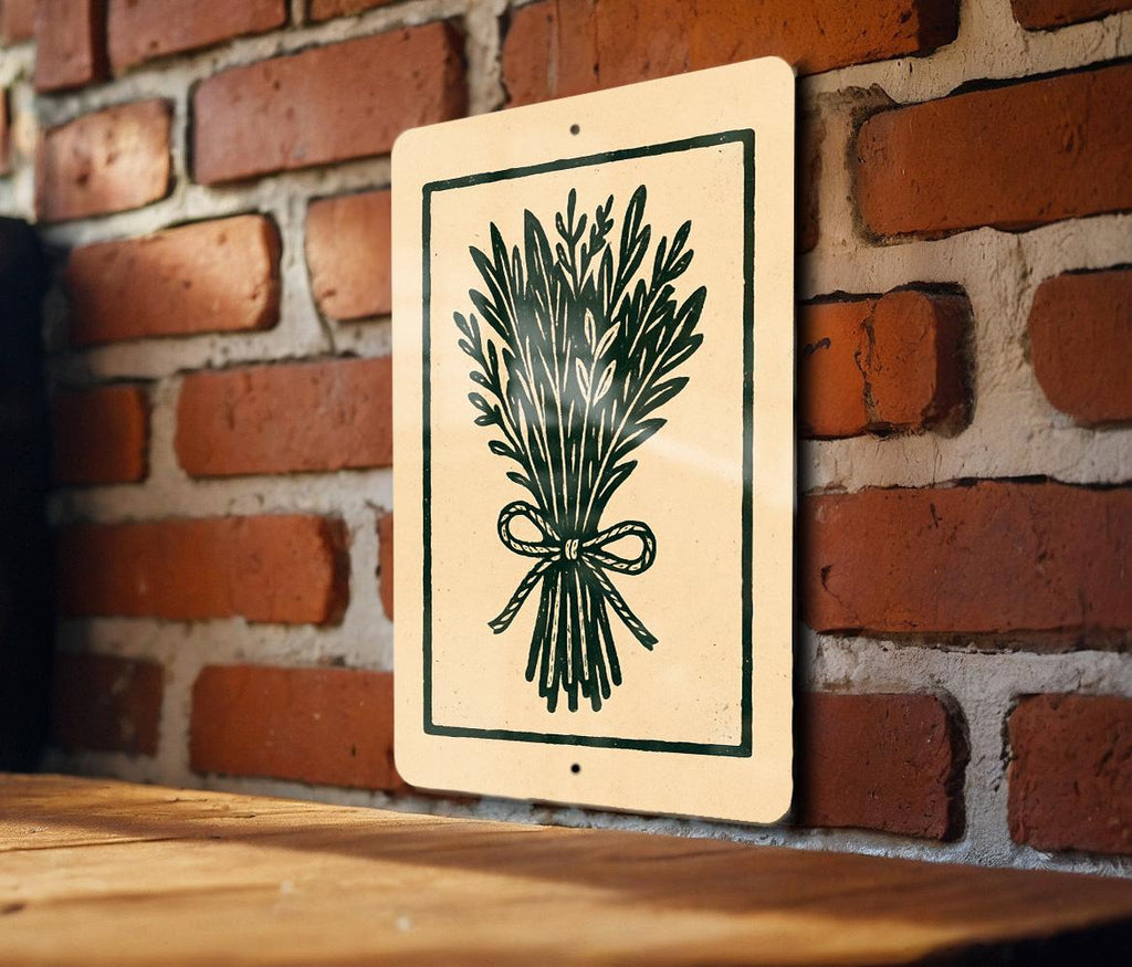 Herb Bundle Metal Sign – Rustic Kitchen Wall Decor, Vintage Farmhouse Style, Botanical Stamp Art, Twine Herb Illustration — photo 3